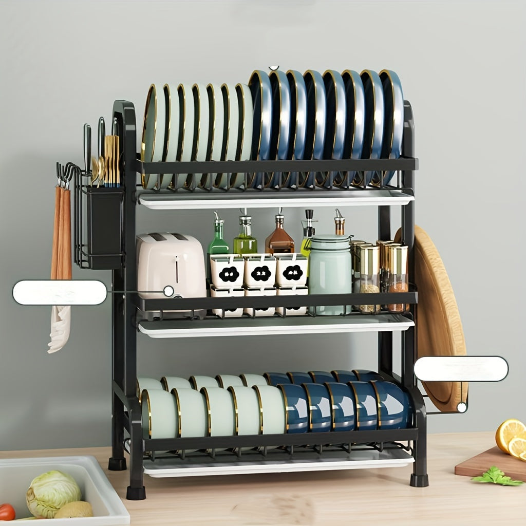 New high-quality carbon steel anti-rust three-layer utensil storage rack is ideal for families.