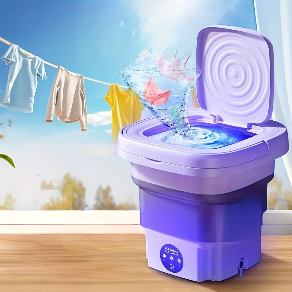 Compact 8L Folding Washing Machine - Portable, Easy-to-Use for Delicates & Socks | Ideal for Home, Travel, Car Use | Space-Saving with Stainless Steel, Touch Control, EU Plug | Blue/Purple