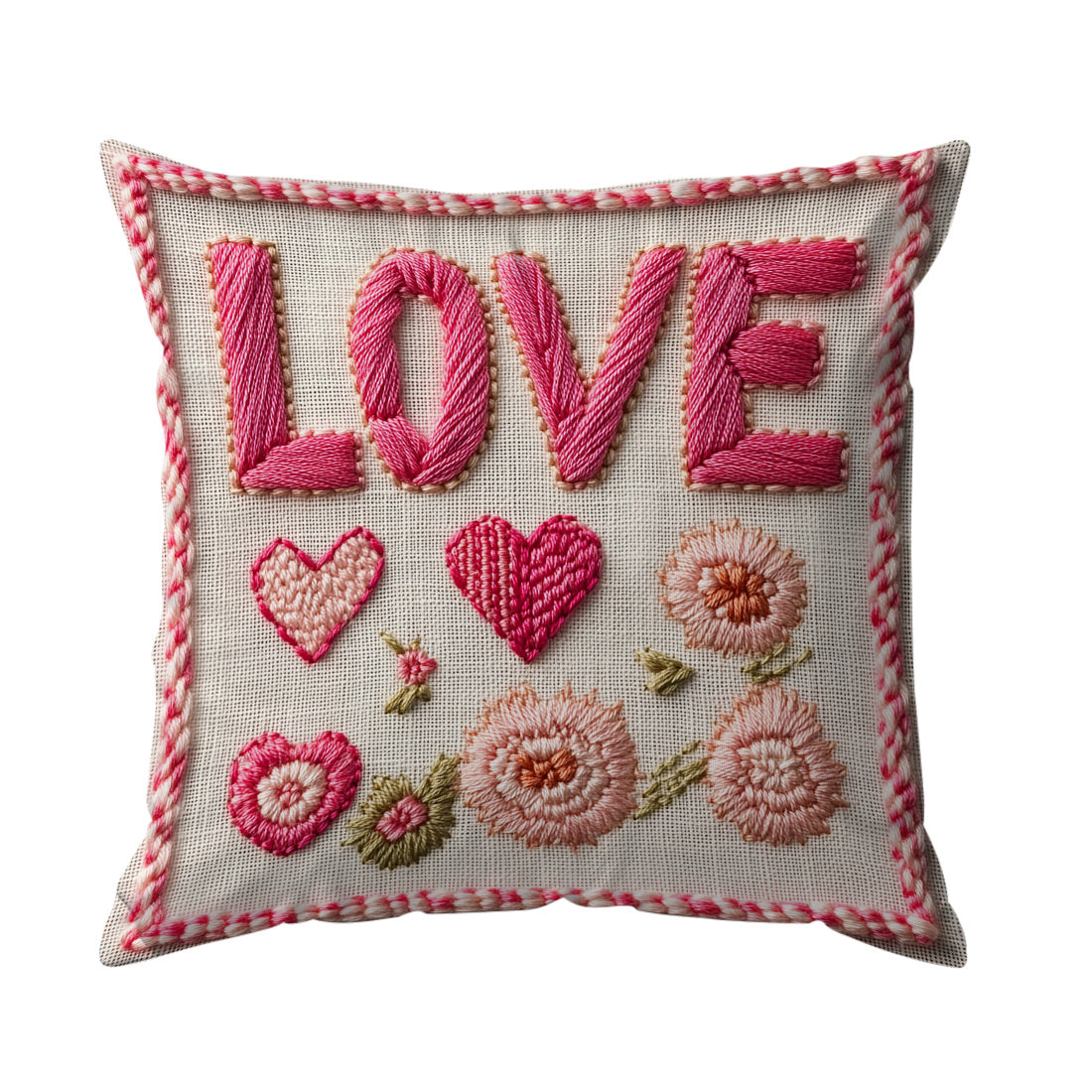 Valentine's Red Heart Embroidered Throw Pillow Cover, 45x45cm, Polyester, Machine Washable, Zipper Closure, Contemporary Style