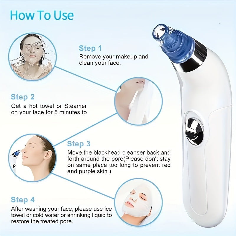 This device comes with four suction heads to safely remove blackheads.