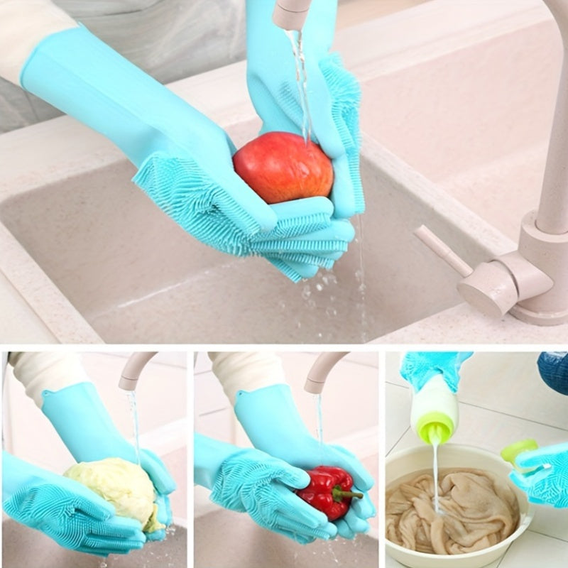 Waterproof, PVC-free Silicone Gloves for Kitchen Use - High Temperature Resistant, Perfect for Dishwashing, Washing Vegetables, and Bathing Pets