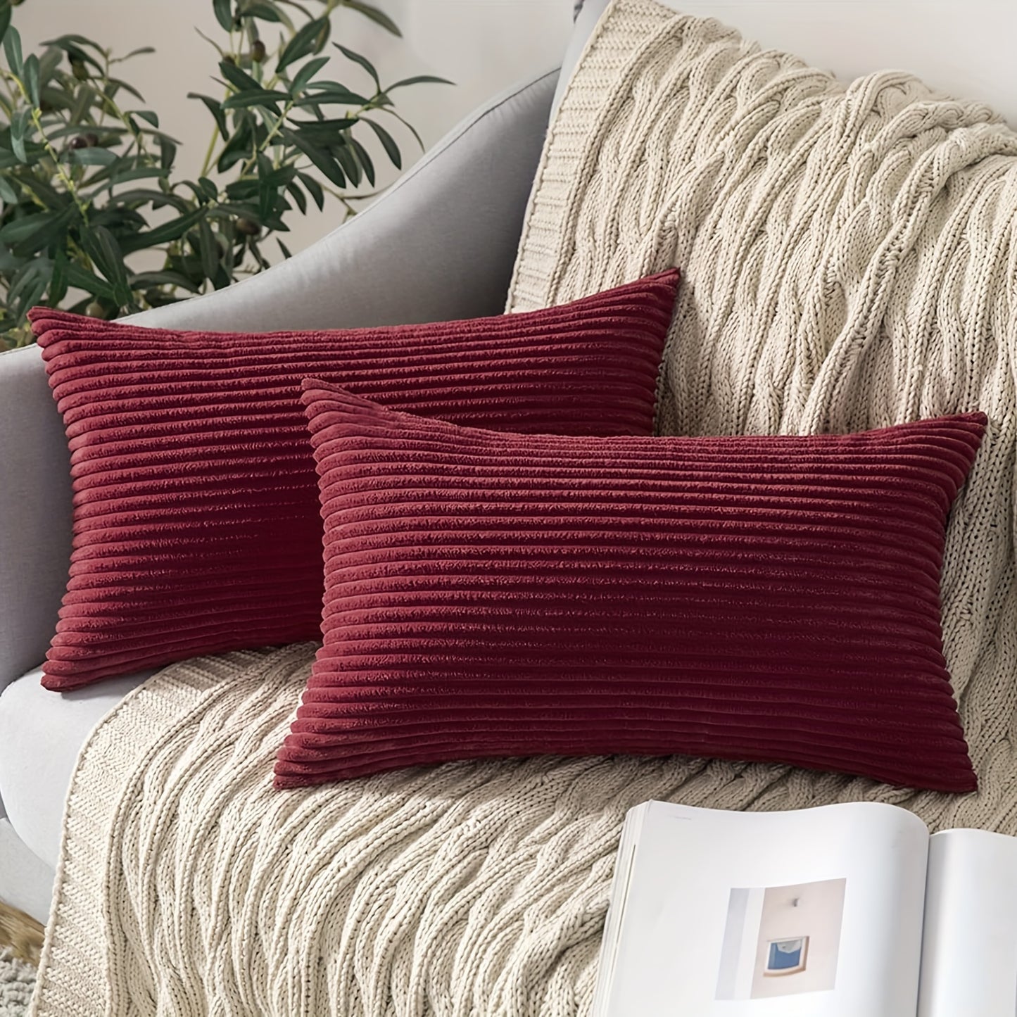 Bohemian style pillow cover with striped pattern, zipper closure, and woven polyester material. Hand wash only. Ideal for sofa, living room, bedroom, or farmhouse decor. Gift-friendly packaging. 1 piece per pack.