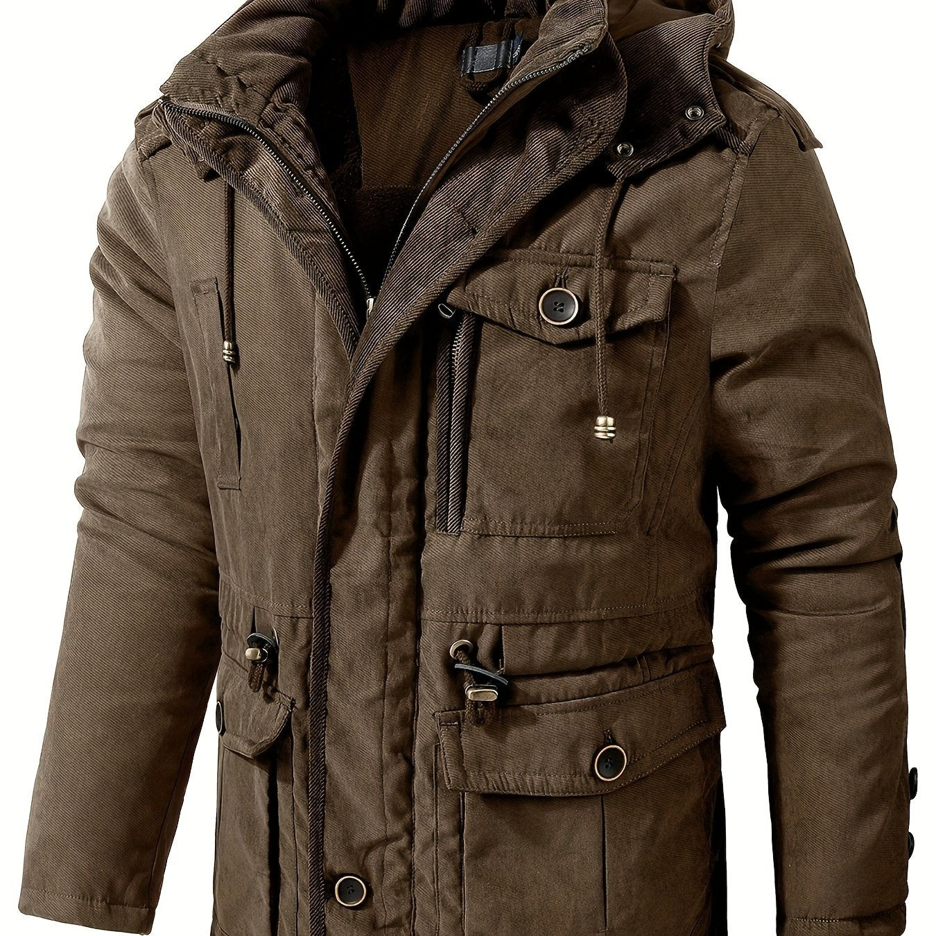 Men's Thick Hooded Winter Jacket with Multiple Pockets