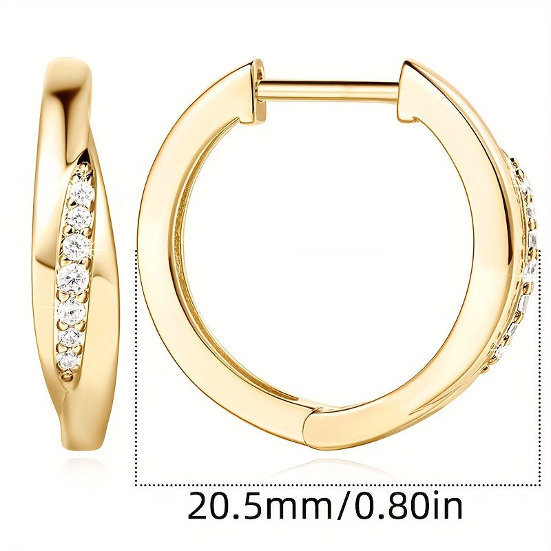 Stunning 925 Sterling Silver Hypoallergenic Hoop Earrings adorned with zirconia, featuring an elegant and simple style that is perfect for women's daily casual wear.