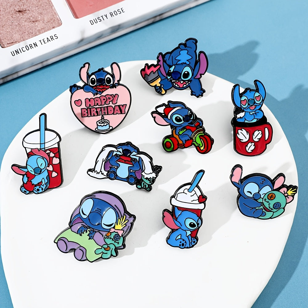 Set of 4/5/9 Disney Stitch Enamel Pins, Adorable Cartoon Zinc Alloy Brooches with Assorted Designs for Clothing and Backpacks, Perfect for Everyday or Special Occasions.