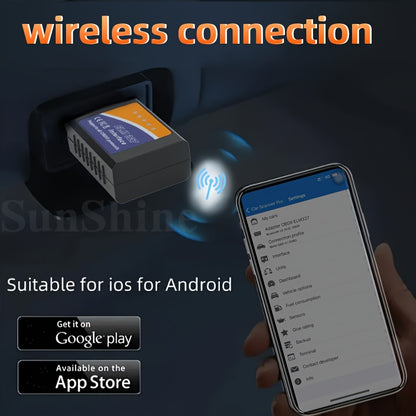 Wireless OBD Diagnostic Tool for Cars - Compatible with Android and iOS, offering full OBD2 scanning, data analysis, and emissions testing, no battery needed.