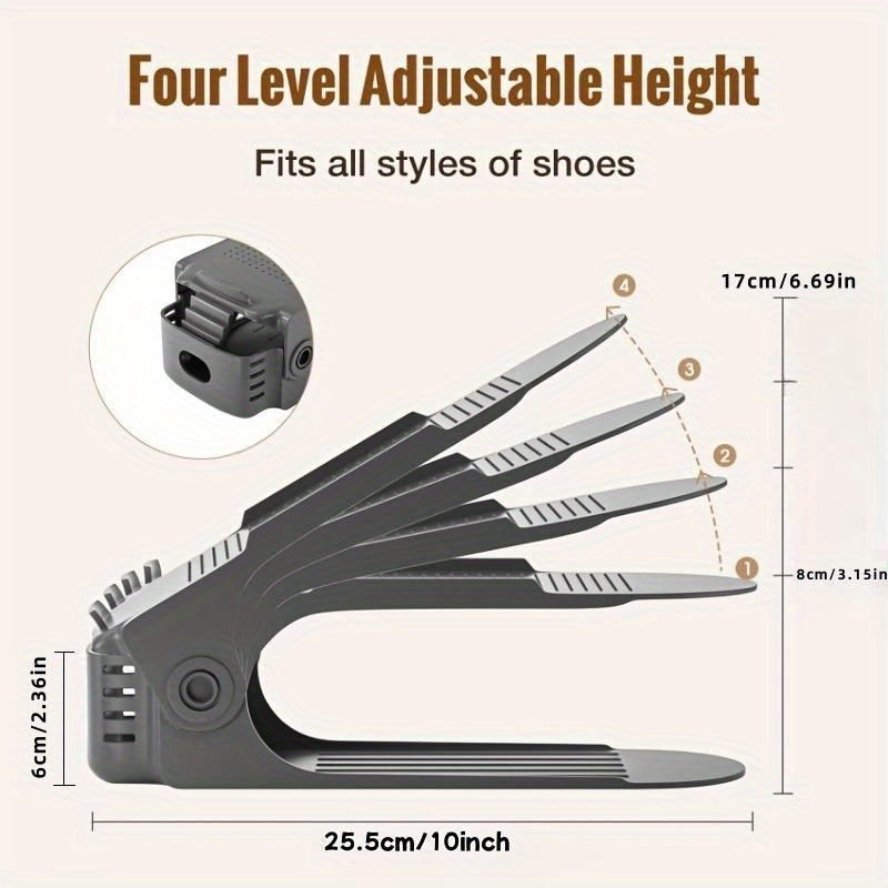 Household Dormitory Furniture Shoe Rack set including 4 double-layered shoe racks, adjustable and easy to disassemble and wash shoe boxes, shoe cabinet, and shoe storage rack with 12 and 16 pieces.