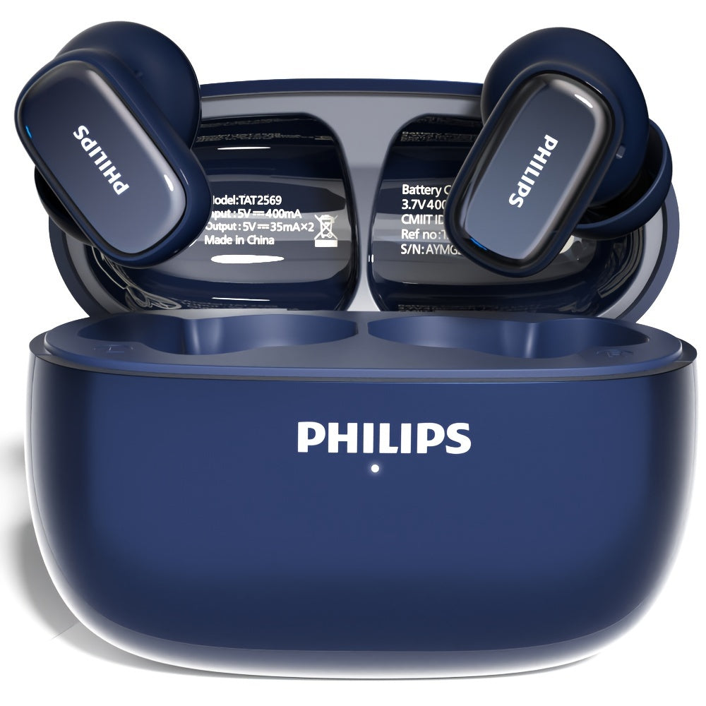 New Philips TAT2569 Wireless Earphones with Active Noise Reduction, Double Click Left Ear Adjustment, and Dual HD Microphone for Calls. Perfect for Sports.