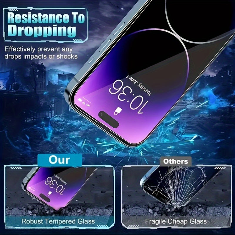 3pcs Tempered Glass for iPhone 13/13 Pro/13 Pro Max with Anti-Fingerprint, Easy Installation, Shatter-Resistant, and Oleophobic Coating for enhanced durability on all iPhone models.