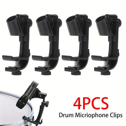 4pcs Drum microphone clips for mounting on drum rims, adjustable and shockproof.