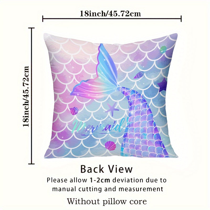 18x18 Soft Mermaid Tail Pillow Cover - Zippered, Made of Polyester, Ideal for Nursery & Girls' Bedroom Decor (Pillow Not Included)