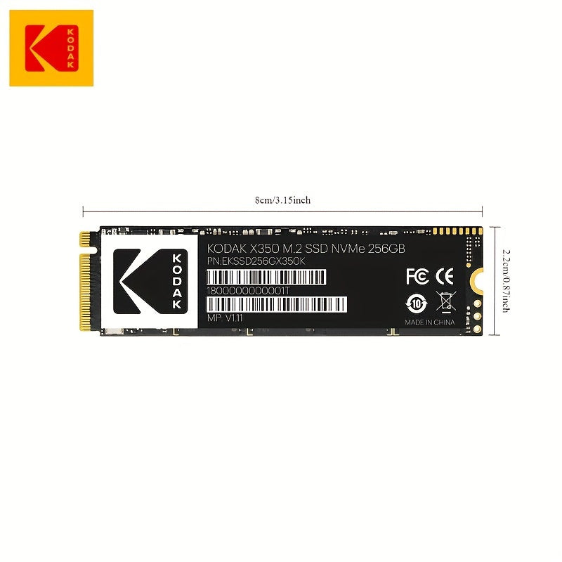 KODAK X350 Series NVMe SSD 256GB - Fast storage for desktops, gaming laptops, and ultrabooks, PCIe 3.0 compatible.