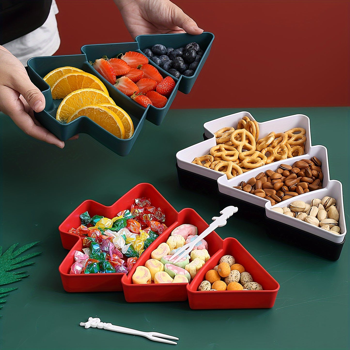 Christmas Tree Snack Tray perfect for serving nuts and fruits or candies at home, office, or parties. Great for Christmas decorations.