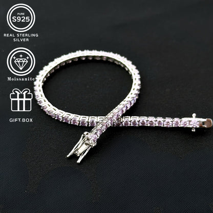 This fashionable pink sparkling Moissanite bracelet, made of S925 silver, is a luxurious and elegant piece weighing 9.6G. It makes for a classic gift for a loved one or family member.