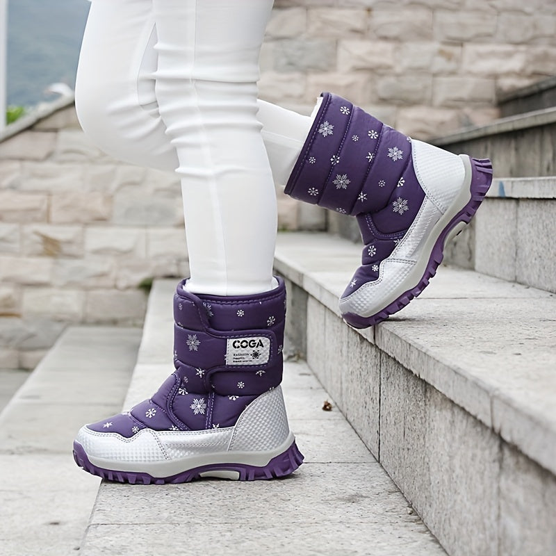 New high-top snow boots with a snowflake design for both men and women.