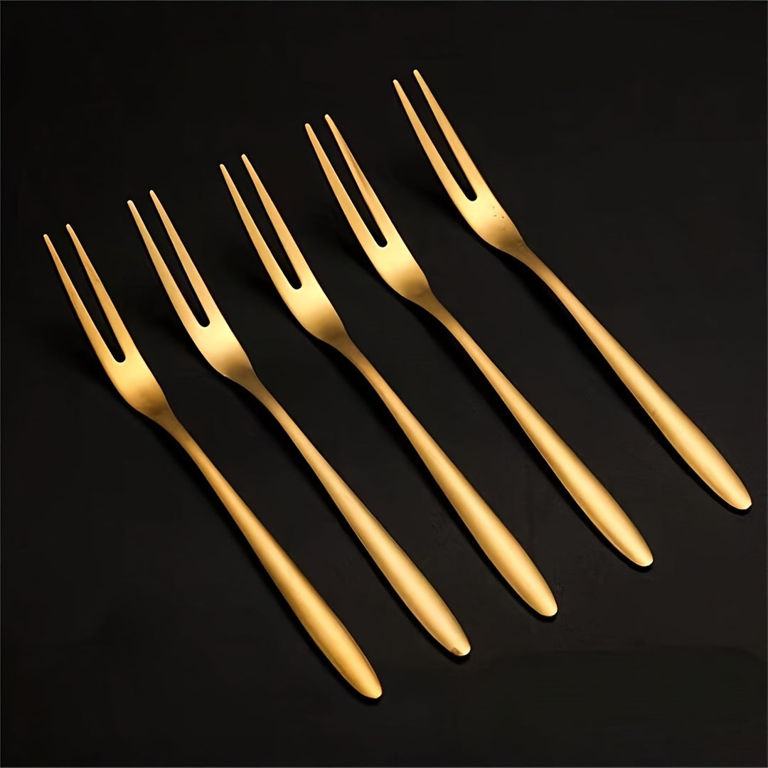 10 stainless steel fruit forks, suitable for desserts, cakes, salads, and reusable in the kitchen.