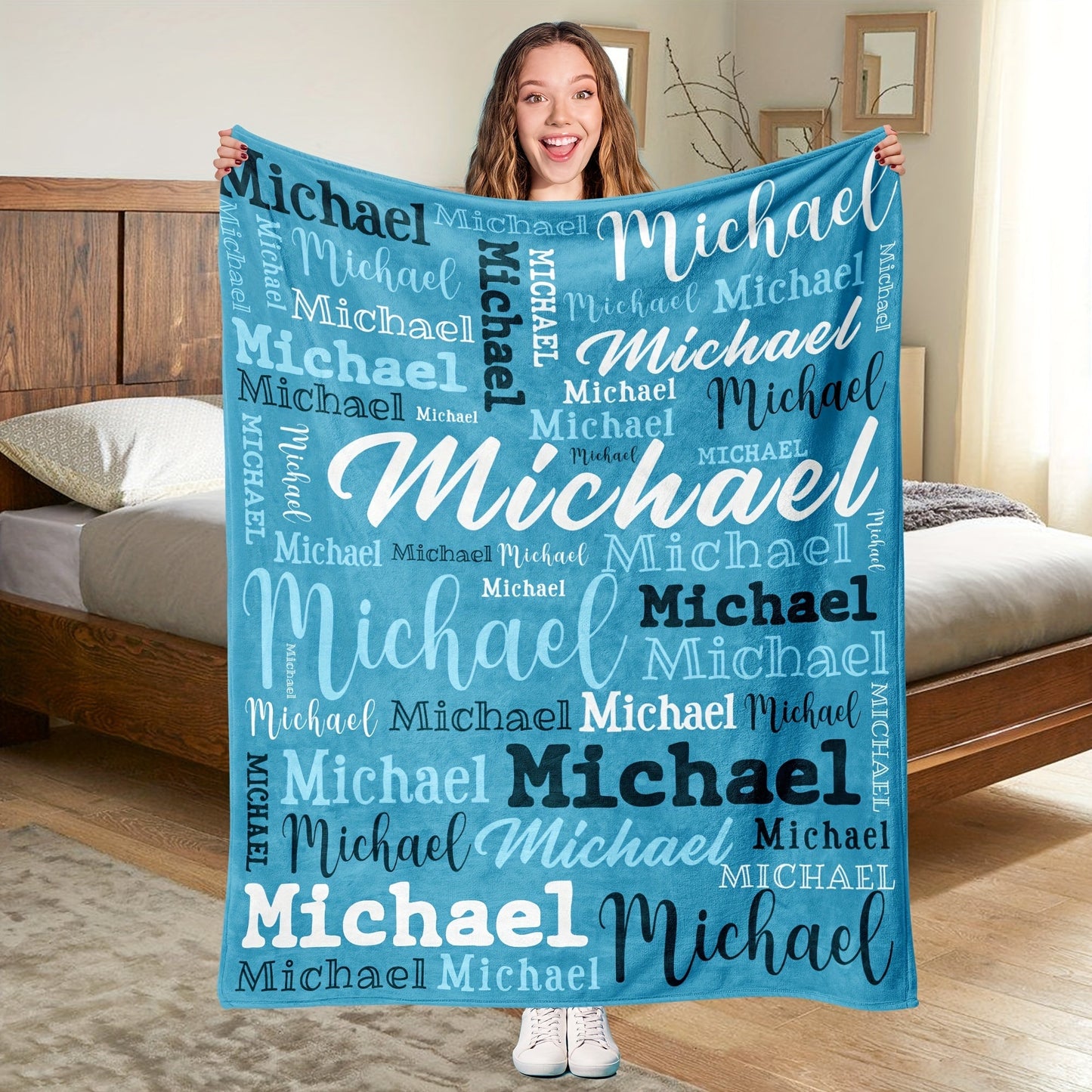 Stay warm and cozy all year round with our custom "Michael" name blanket. This personalized flannel throw is hypoallergenic, machine washable, and perfect for use on the couch, bed, in the office, or while camping. Featuring a soft purple butterfly