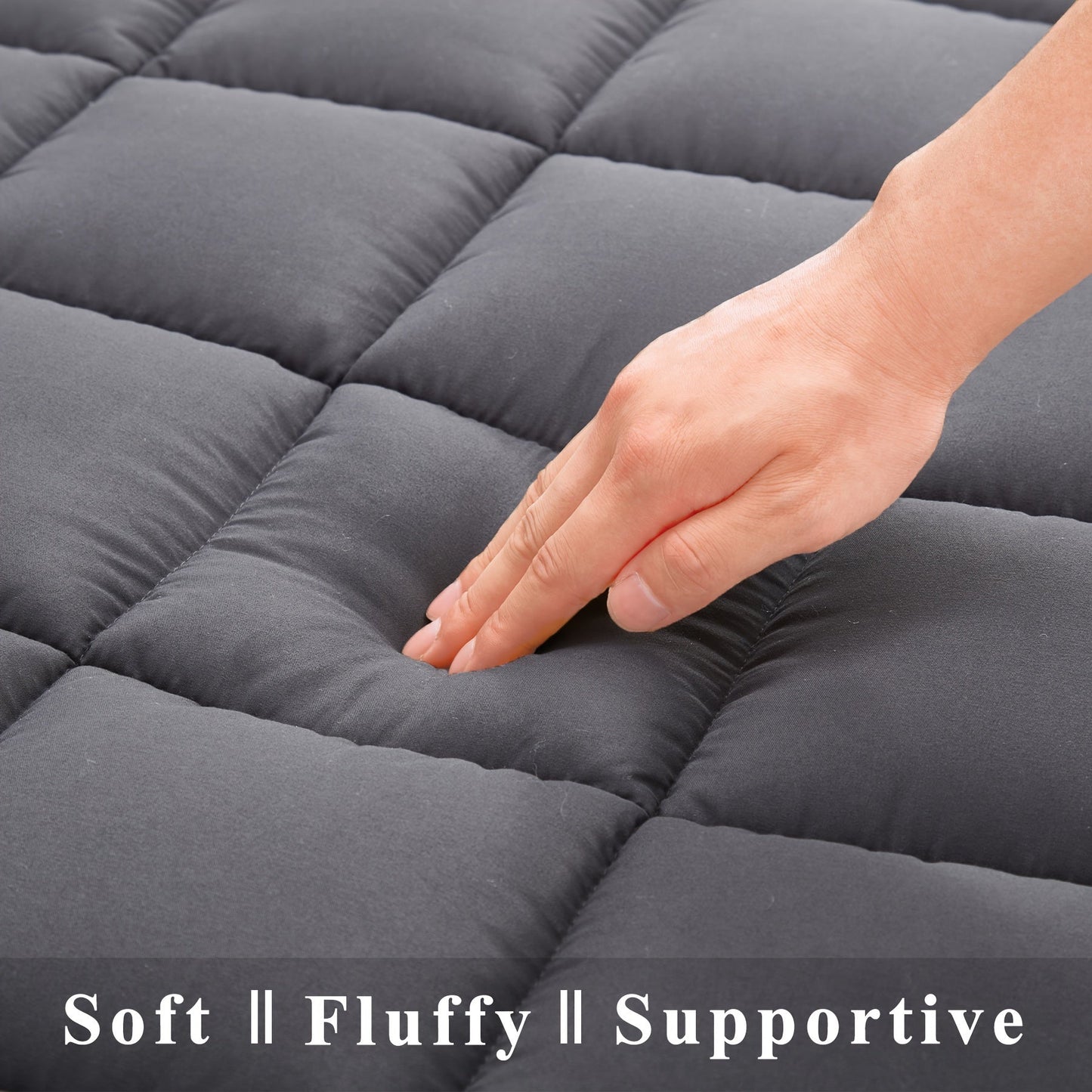 Experience the ultimate comfort with the ALLIFE Luxury Cooling Mattress Pad. This premium quilted topper features breathable and fluffy soft material with 5D spiral fiber fill for added support. The durable deep pocket design can accommodate mattresses