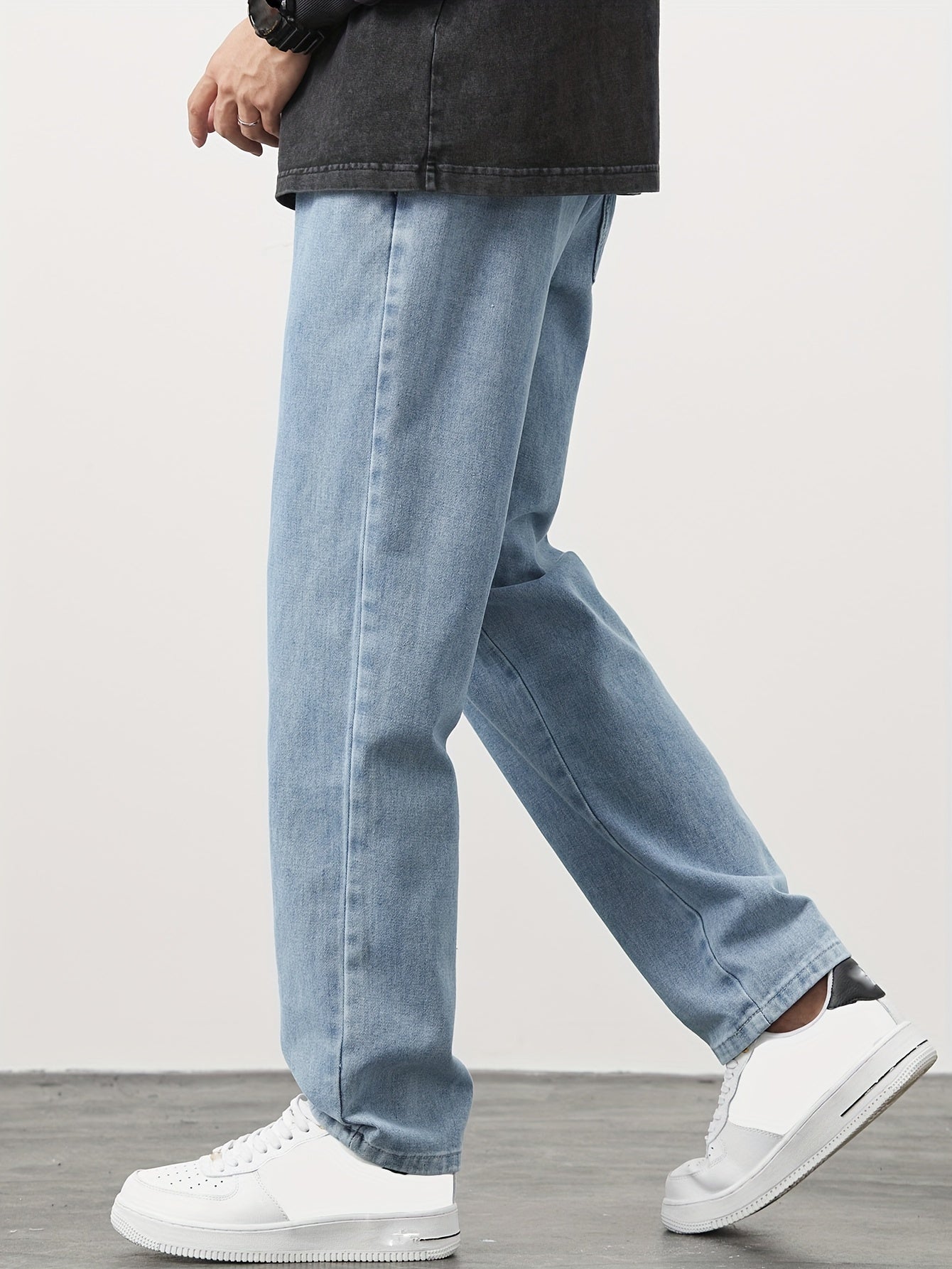 New style for Spring and Autumn 2024: Men's straight-leg denim pants from Japanese and Korean brand, Gengyuan. Loose fit, versatile, and fashionable drawstring sports casual cropped