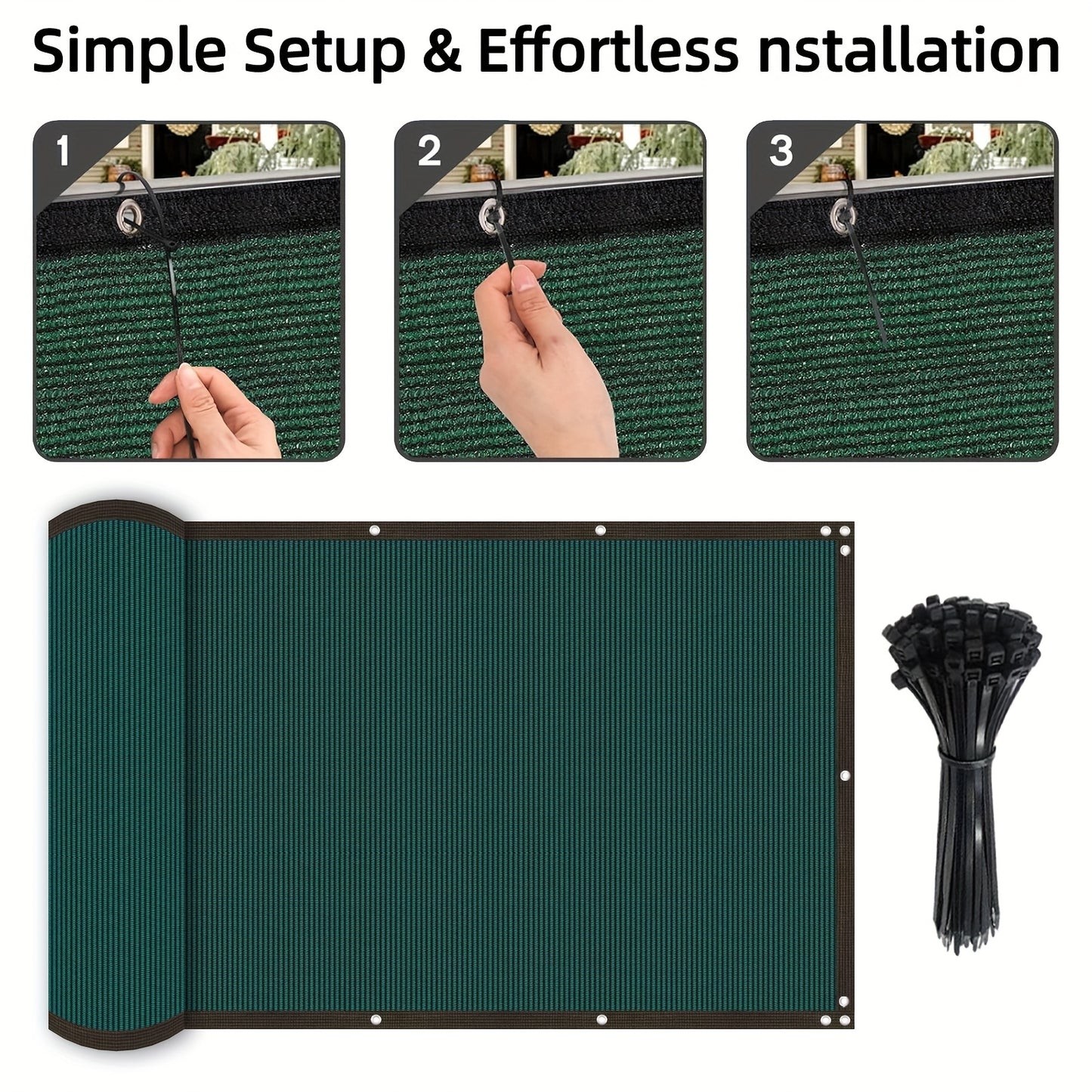 1pc Heavy-Duty Privacy Screen Fence for outdoor walls, gardens, patios, pools - Includes Zip Ties and is made of breathable anti-peeping wind protection mesh fabric in Green color.