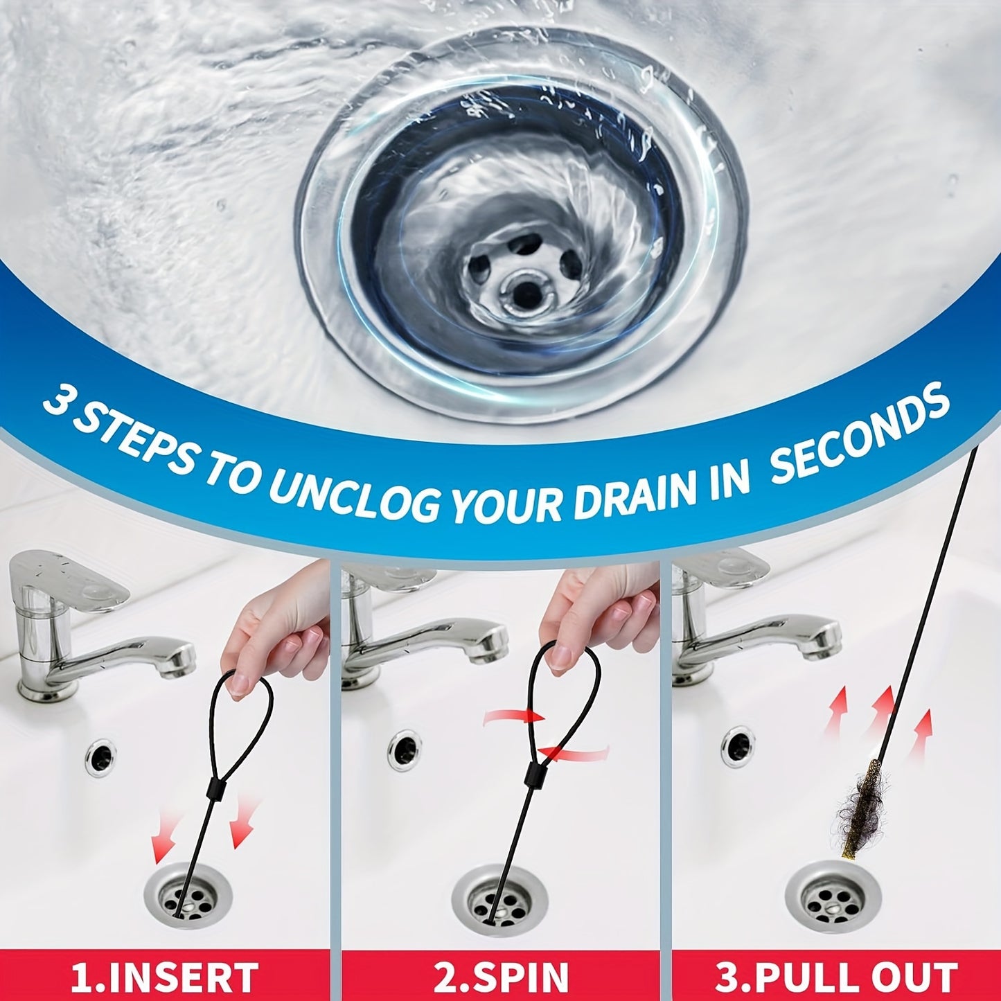 3 stainless steel drain clog remover hooks with nylon coating - perfect for bathroom sink, bathtub, and shower drains.