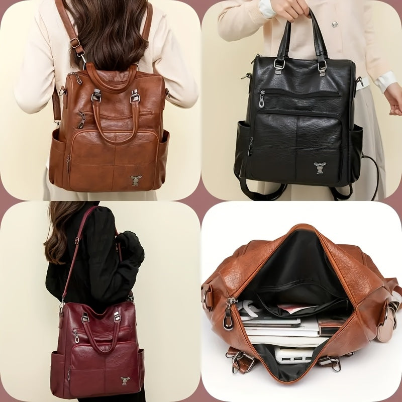 Chic faux leather backpack with removable strap, versatile shoulder bag in multiple colors.