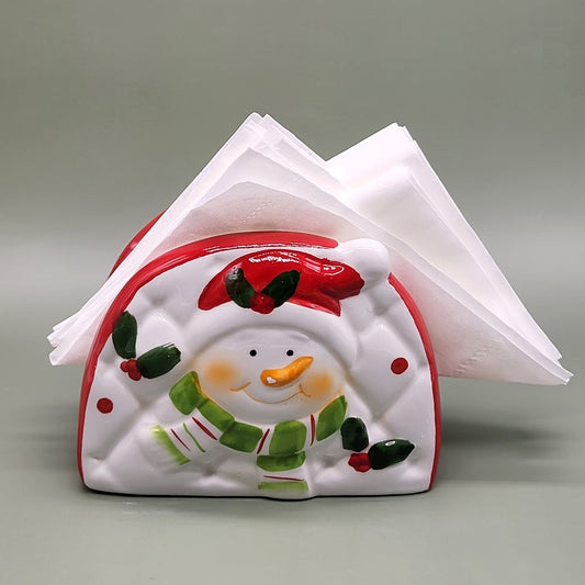 Decorative Ceramic Tissue Holder featuring Santa & Snowman Design for the Holiday Season, Ideal for Enhancing Home, Hotel, and Restaurant Interiors