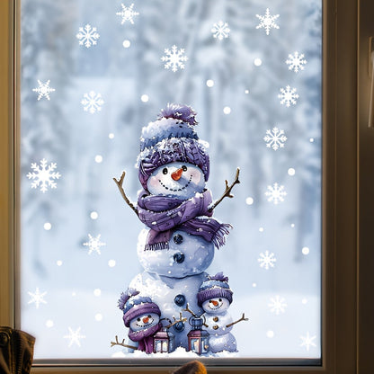 One adorable Snowman Christmas Window Cling - Double-Sided, Reusable PVC Static Decal for Festive Home and Office Decoration