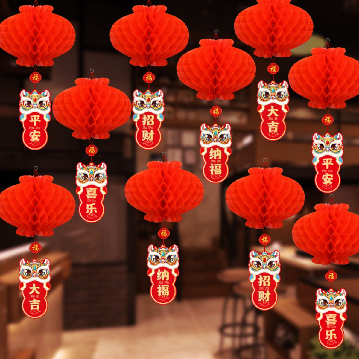 10pcs 2025 Red Lantern Hanging Decorations for New Year and Spring Festival Celebration, creating a joyful atmosphere.