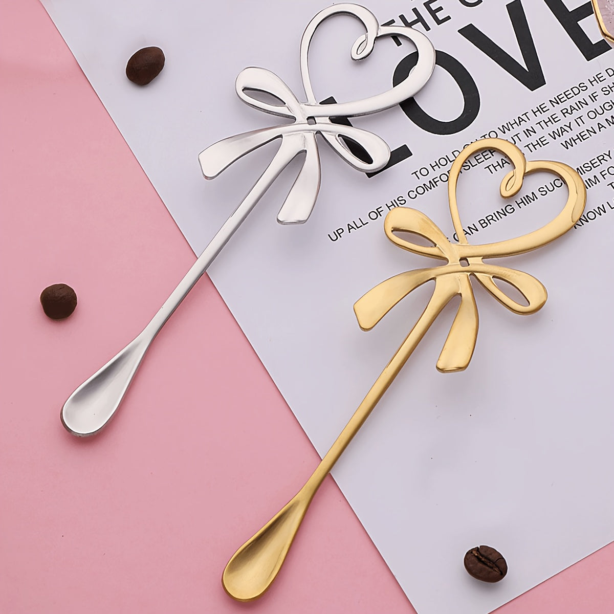 Feminine Heart Bow Stainless Steel Coffee Spoon - Elegant Afternoon Tea Stirrer - Love-Infused Hanging Ear Spoon with a touch of Luxury and Creativity