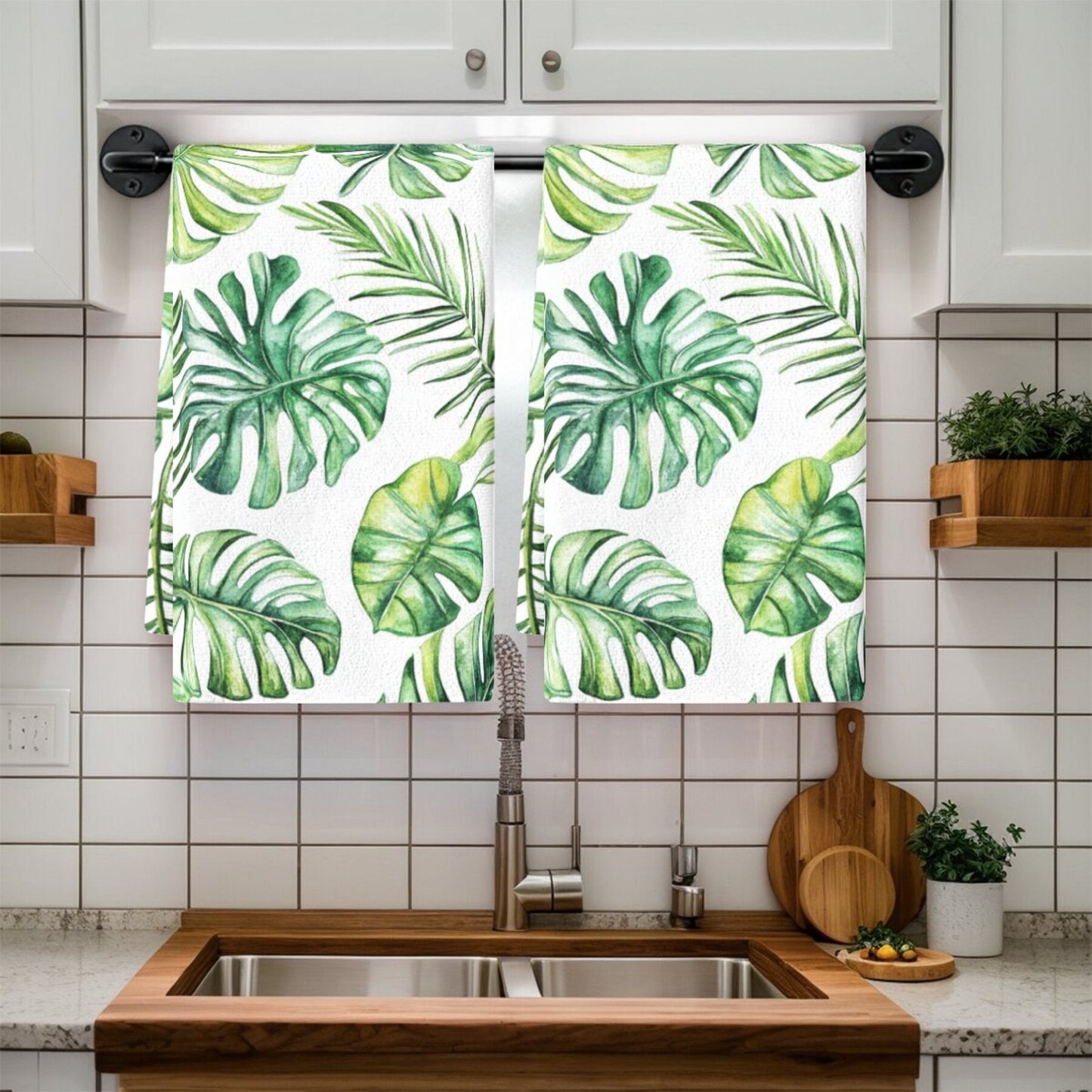 Set of 2 Cleaning Cloths and Dish Towels with Tropical Plant, Palm Leaf, and Monstera Patterns - Perfect for Kitchen Decor, Holiday Decorations, Table Settings, Kitchen Supplies, Home Decor, and Gifting for New Homes or Bathrooms