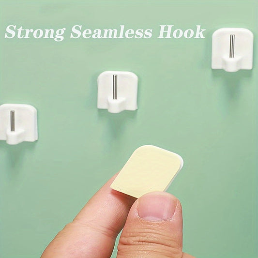 Ten pieces of white self-adhesive curtain rod hooks - effortless installation for home decor, no drilling required!