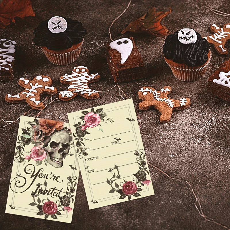 Invitations for a Spooky Halloween Party - Featuring Haunted Houses and Bats, Fun Cartoon Designs Perfect for Kids' Birthday Celebrations