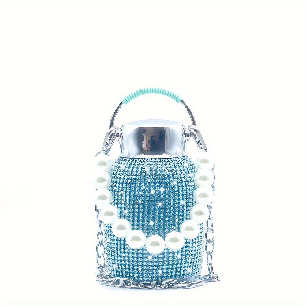 260ml/8.8oz Double-layer Stainless Steel Water Bottle with Rhinestones, ideal for hot and cold drinks. Great for gifts on special occasions.