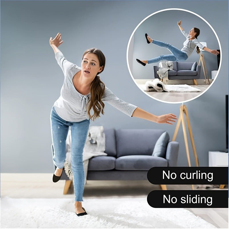 Double-sided anti-slip carpet sticker with washable faux leather adhesive tape, suitable for hardwood floors. Non-marking mat gripper for entryway, porch, or auto use. Made of paper material.