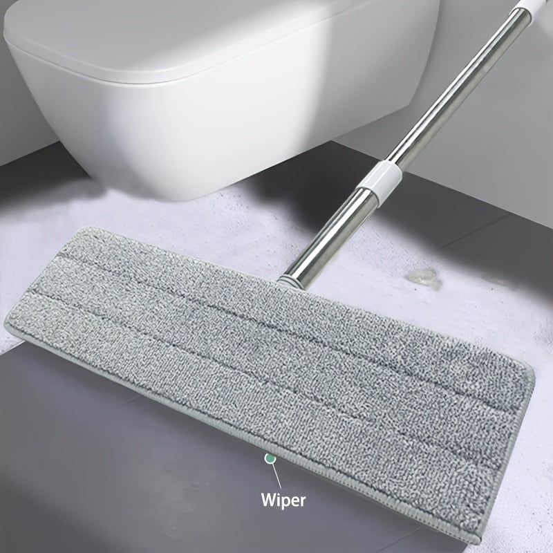 This set includes a mop and bucket with a squeegee, featuring a hands-free flat floor mop and bucket. It comes with 4/2 washable microfiber pads and is suitable for both wet and dry use. The design is tailored for a floor cleaning system that seamlessly