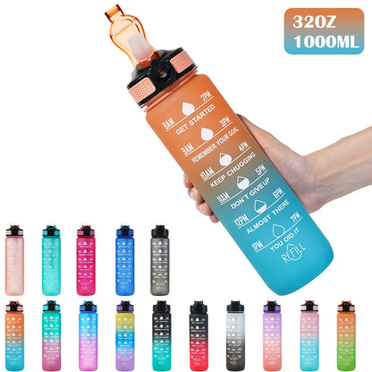 Leak-proof 32oz Gradient Water Bottle with Carry Strap for Hiking & Active Lifestyles, PVC-Free