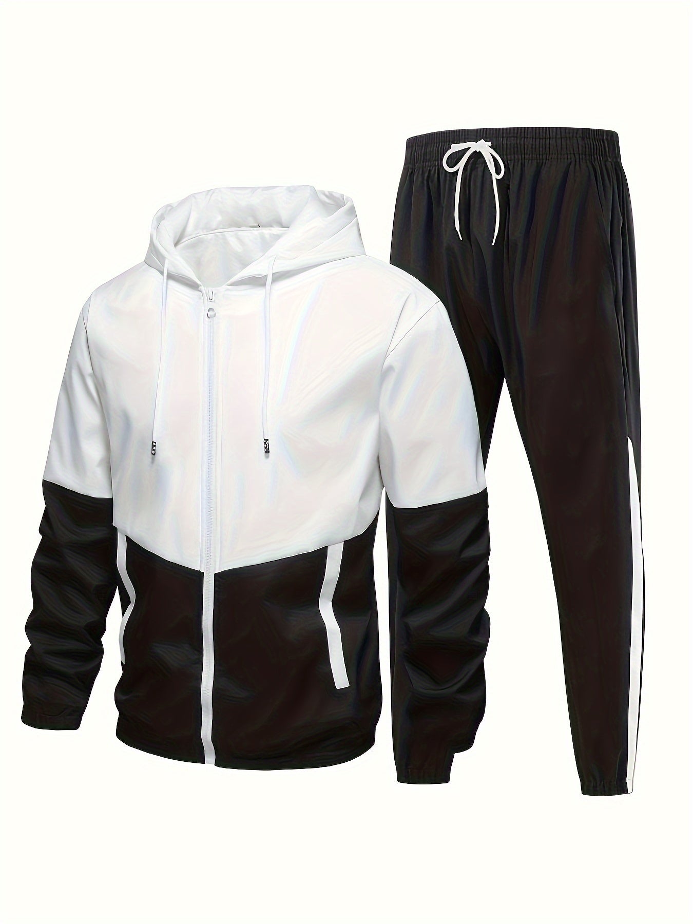 Men's Autumn/Spring Casual Sports Suit with Hooded Jacket and Pants 2pcs Set.