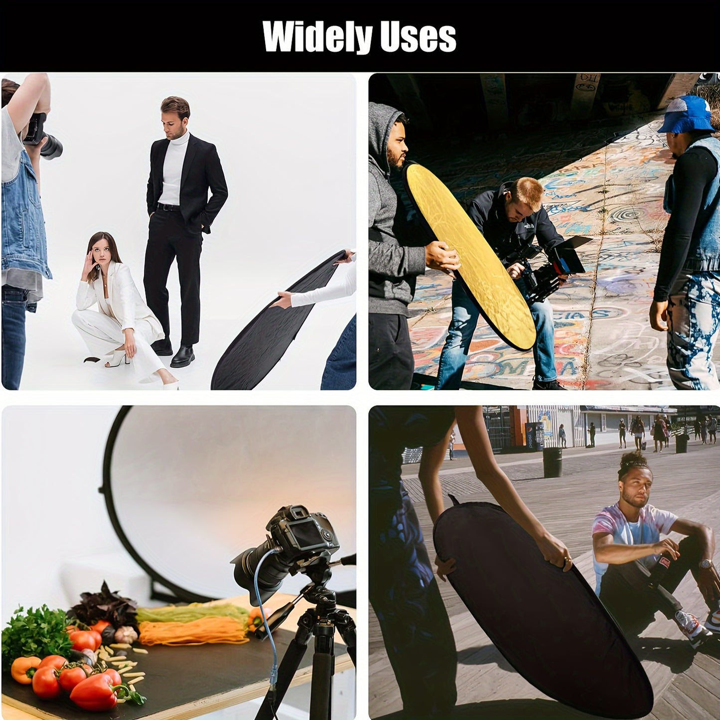 5-in-1 Oval Light Reflector for Photography, Collapsible and Portable in Two Sizes (60x90cm and 90x120cm).