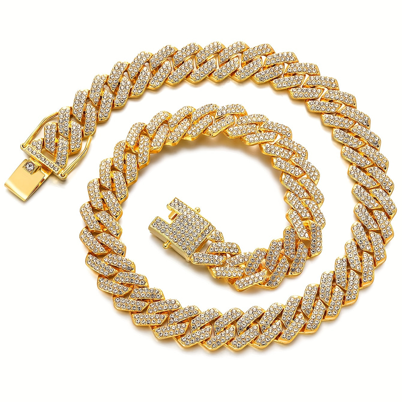 Stylish Hip Hop Fashion Cuban Rhinestone Necklace - Perfect Vintage Jewelry for Men and Women, ideal Father's Day gift.