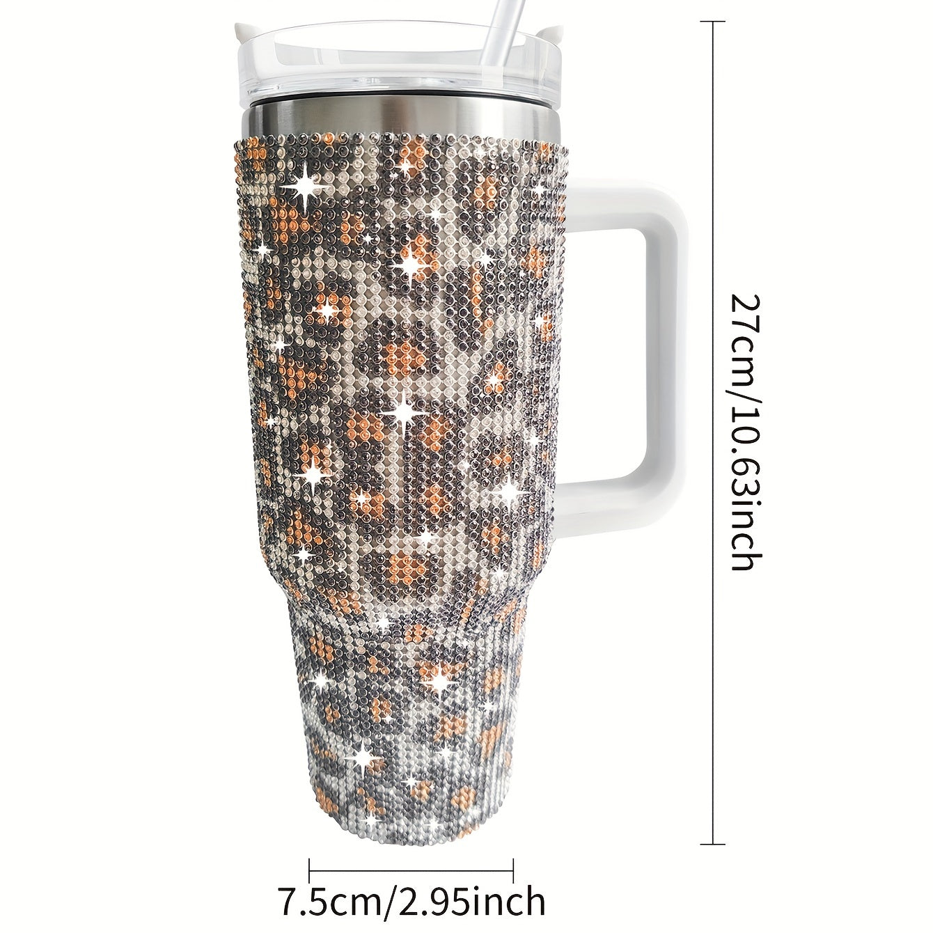 1pc Sparkling Studded Tumbler: Stainless steel, 40oz, insulated with lid and straw. Portable for car, home, office. Great for summer and travel, perfect for birthday gifts.