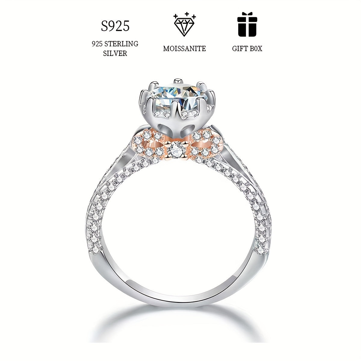 925 Sterling Silver Elegant Ring with 1ct Colorful Moissanite, Perfect for Women's Proposal, Engagement, and Wedding Band. Hypoallergenic with Moissanite Cert and Exquisite Gift Box Included