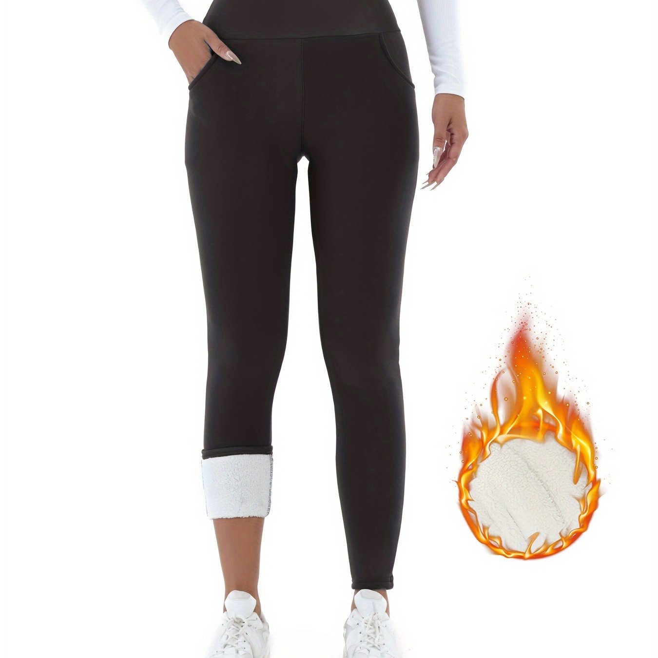 High-waist fleece-lined leggings for women with pockets are cozy, stretchy, and warm. Ideal for fall and winter comfort.