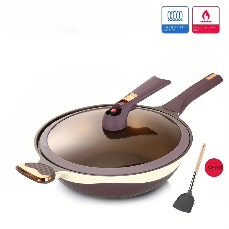 32.0cm Titanium Wok with Steamer and Non-Stick Coating - Ideal Cooking Pan for All Stovetops, Comes in Two Color Options, Can be Used for Microwave Pressure Cooking, Features a Flat Bottom