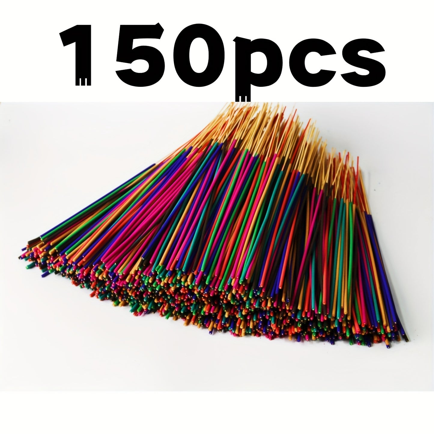 50/100/150 Mixed Scented Incense Sticks in Lavender, Rose, Cherry Blossom, Lemon Grass, Jasmine, and Sandalwood. Vibrant colors, bulk pack for yoga, fitness, meditation, and outdoor use.