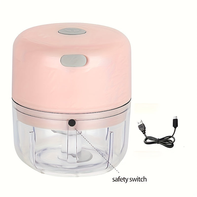 Electric mini garlic chopper that can crush ginger and vegetables, with USB meat grinder and sturdy build, 100/250ml capacity, ideal for kitchen use.