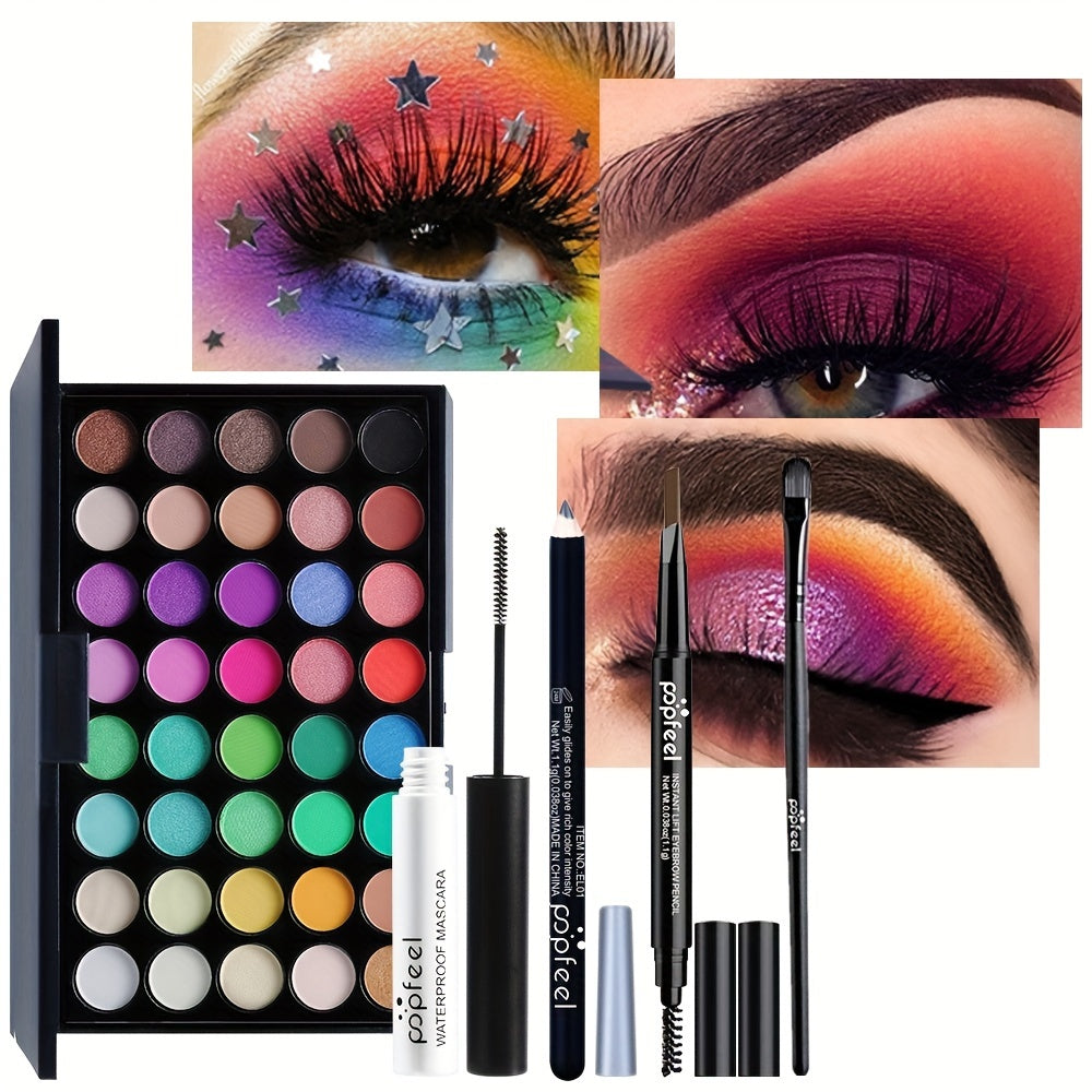 40 colors Nude Eyeshadow Set with Mascara, Eyeliner, and Eyebrow Pencil - Complete Eye Makeup Kit for a Natural and Glamorous Look