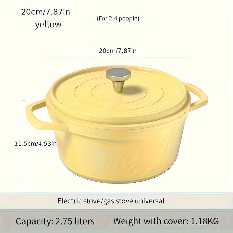 Multi-functional Enamel Soup Pot with Lid - Made from Cast Aluminum, Featuring Dual Handles, Ceramic Coating, Ideal for Home Kitchens, Suitable for Stove-top Cooking, Suitable for Stir-frying, Ceramic Inner Lining for Easy Cleaning.