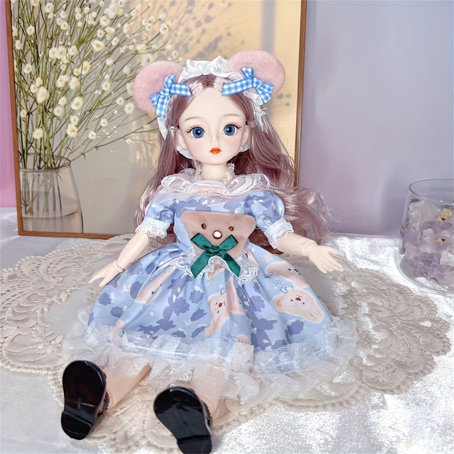 30cm/11.8" BJD Doll with Colorful Eyes and Cute Makeup, Ideal for DIY and Gifting - AKODEERD