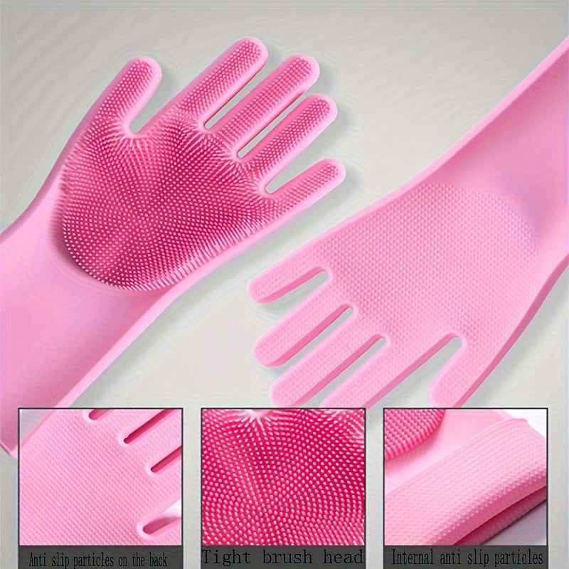 Waterproof, PVC-free Silicone Gloves for Kitchen Use - High Temperature Resistant, Perfect for Dishwashing, Washing Vegetables, and Bathing Pets